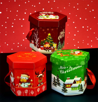 Hadiah Natal Ramah Lingkungan Kotak Kemasan Permen CMYK Dengan Pegangan